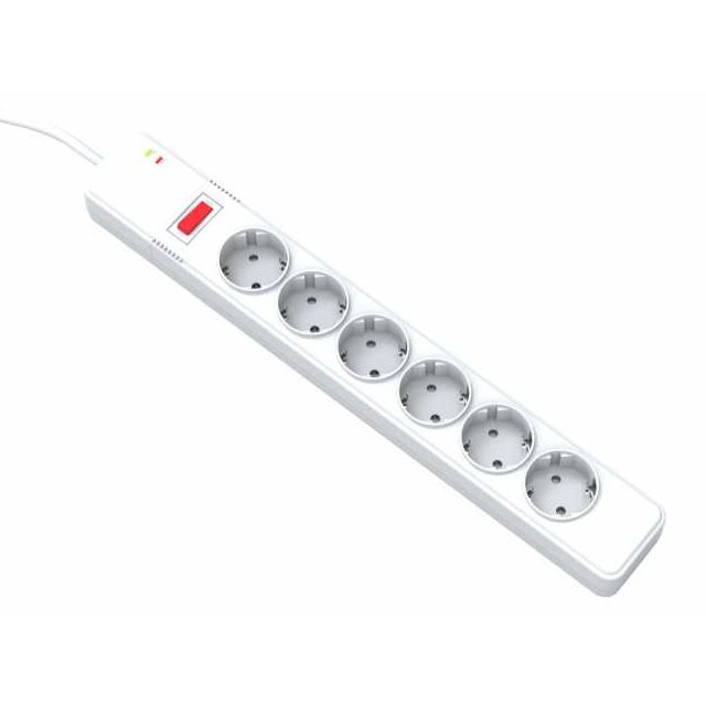 Prelungitor cu protectie Well, 6 prize, 5m, intrerupator, cablu 3x1.5mmp EXTS-6S5M-PROT/04-WL