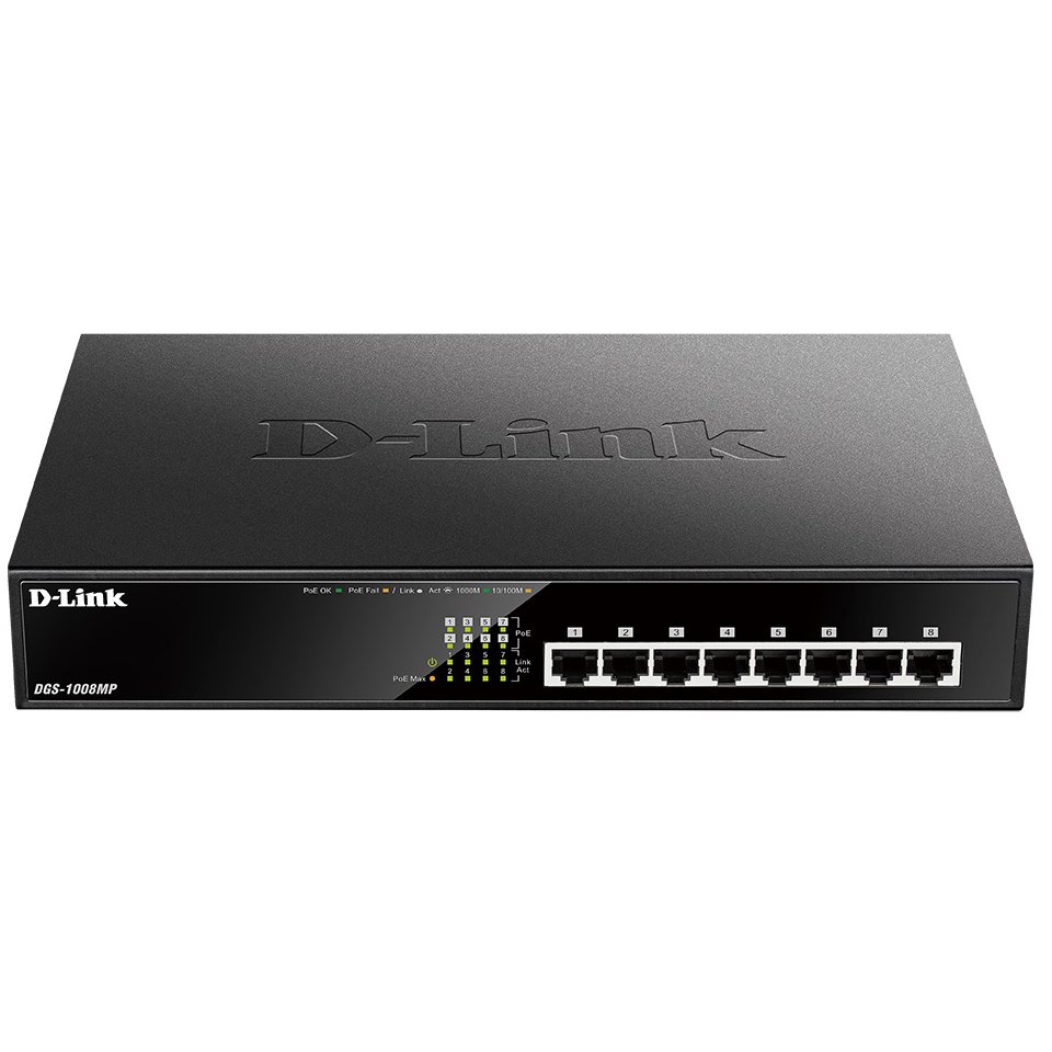 Switch 8 porturi PoE D-Link DGS-1008MP, fara management