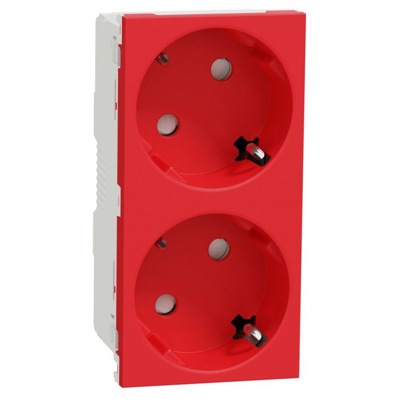 2xPriza modulara 2P+E, fara surub cu obturator Schneider Noua Unica NU306603, rosu