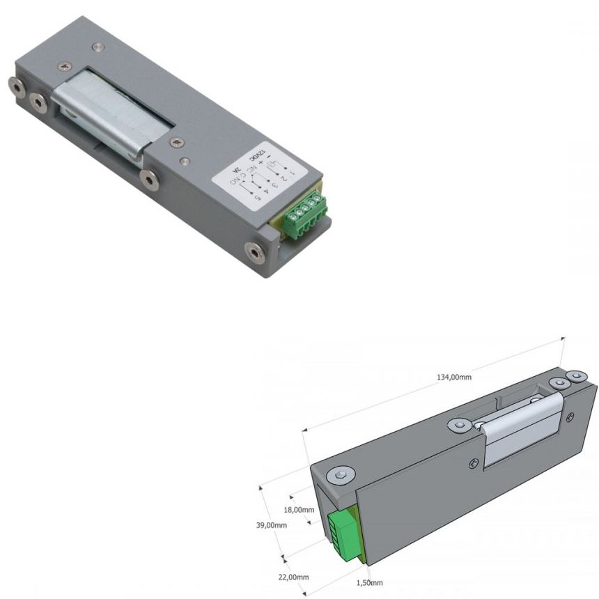 Yala electromagnetica incastrabila DORCAS-77N512F pentru usi de urgenta, deschidere sub presiune de pana la 450Kgf, NC, 11-12Vcc