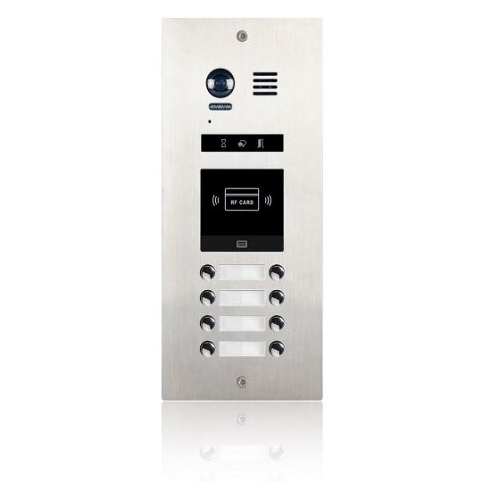 Panoul de apel video modular V-TECH DMR21-D8-ID cu camera wide angle, 8 butoane de apel, cititor RFID, antivandal, IP55
