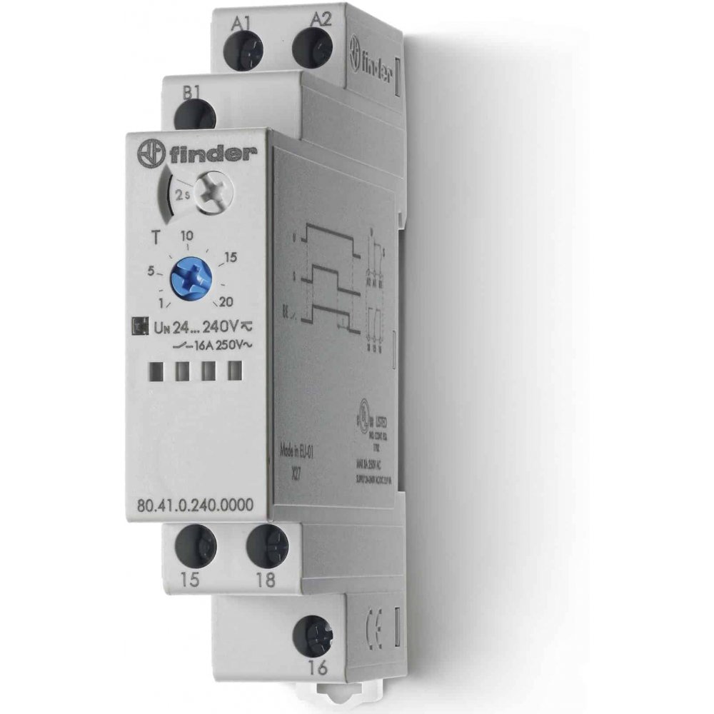 Releu de timp multi-tensiune, mono-functiune ( BE: Intarziere la declansare cu semnal de comanda) Finder 80.41.0.240.0000