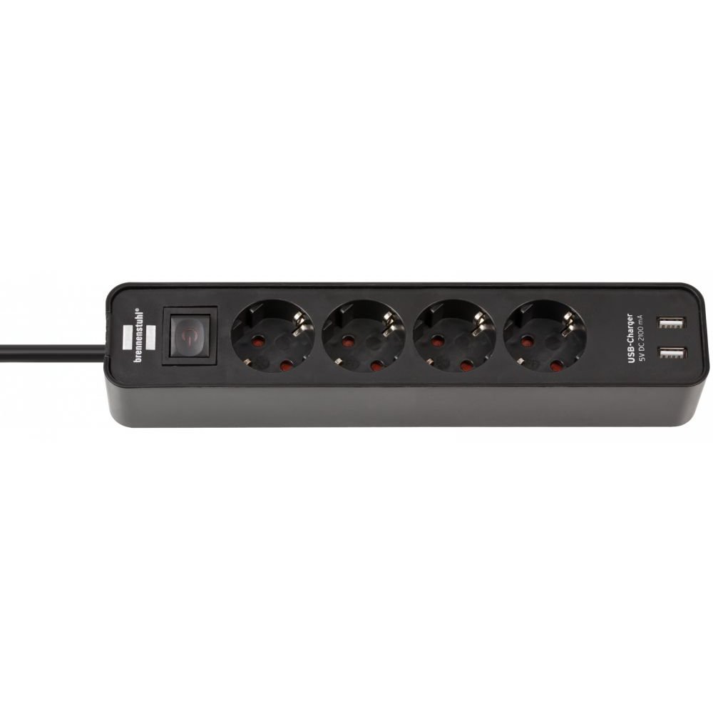 Prelungitor Brennenstuhl Ecolor 4 prize, 2xUSB, 1.5m negru 1153240006