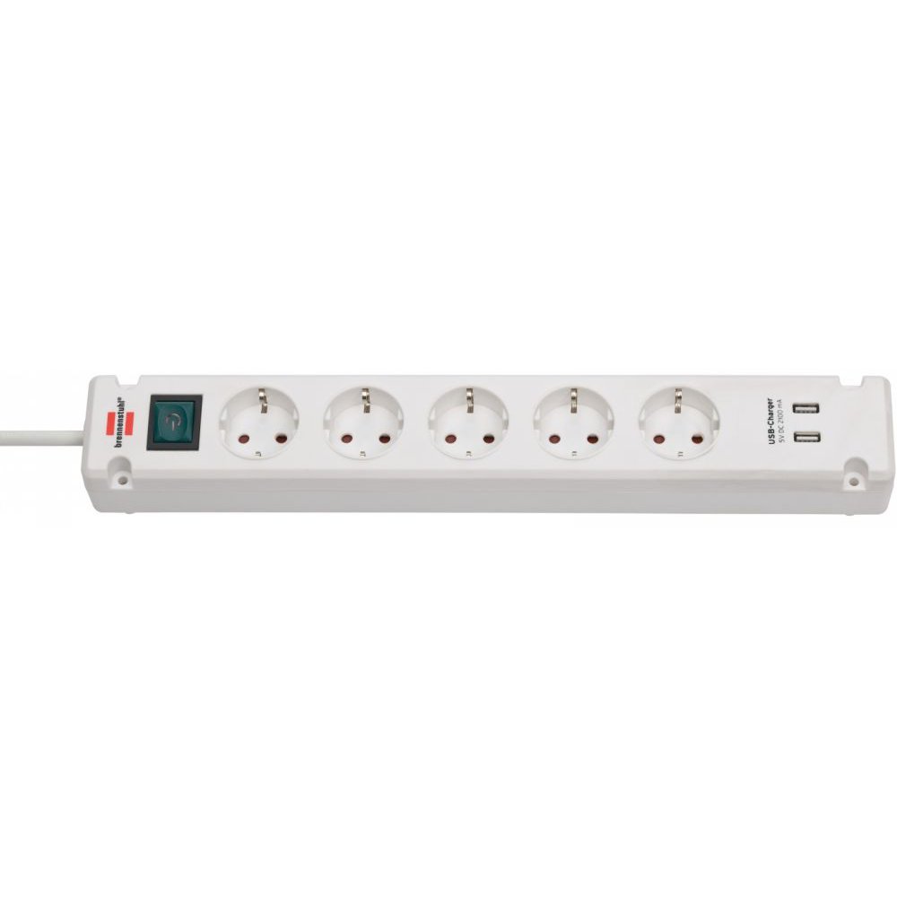 Prelungitor Brennenstuhl Bremounta 5 prize, 2 USB-uri, 3m, buton On/Off, prindere in suruburi alb 1150660325