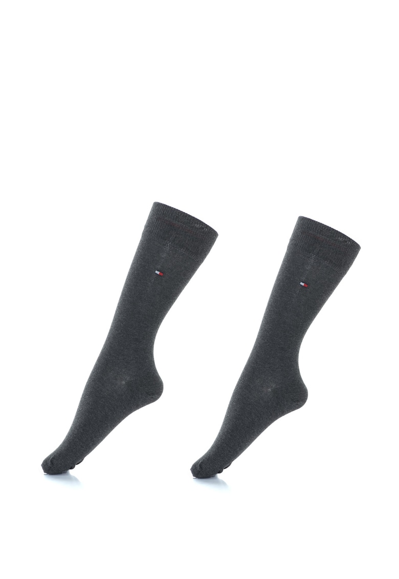 Set de sosete lungi cu logo brodat - 2 perechi - Gri inchis