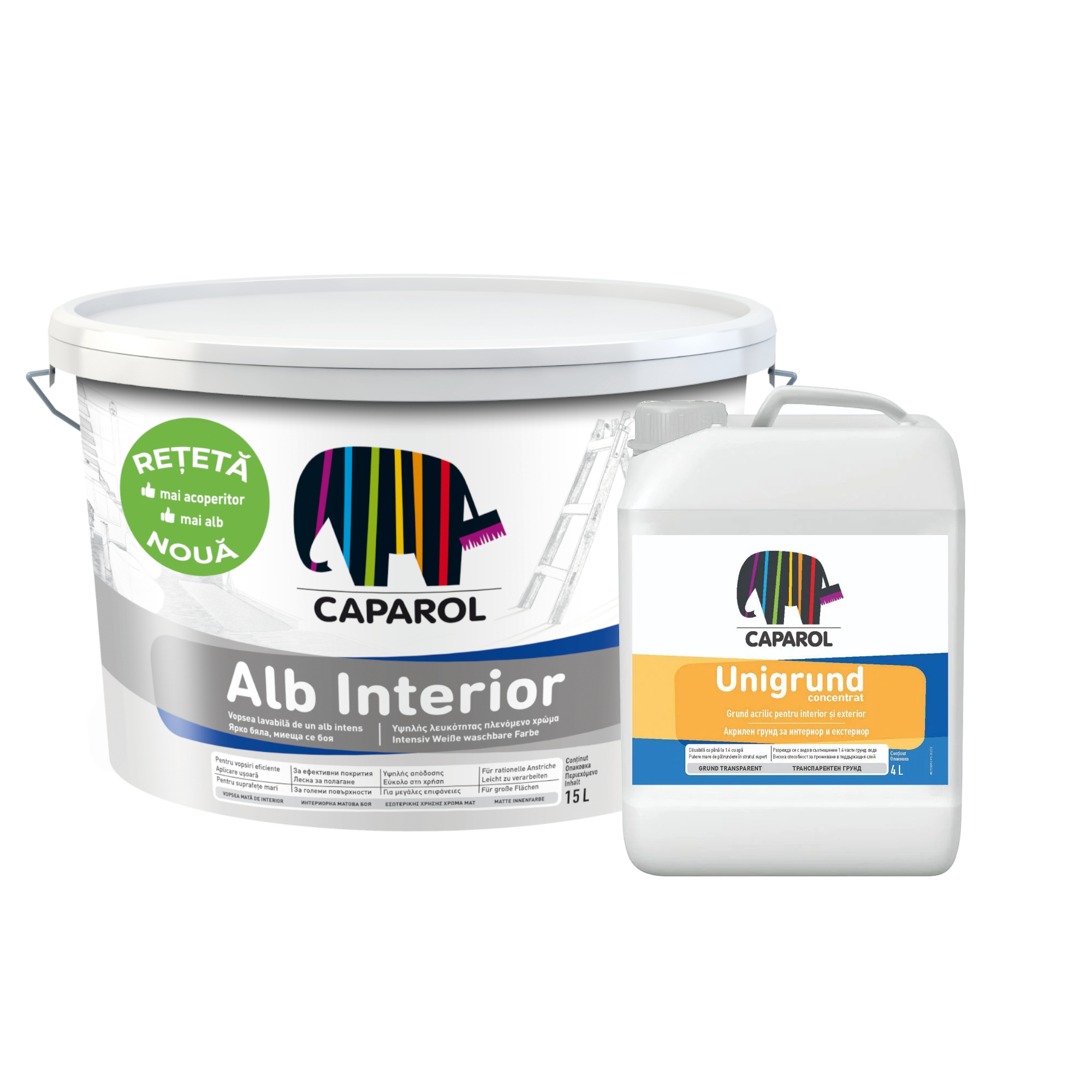 Vopsea lavabila interior Caparol, alb, 15 l + Unigrund 4 l