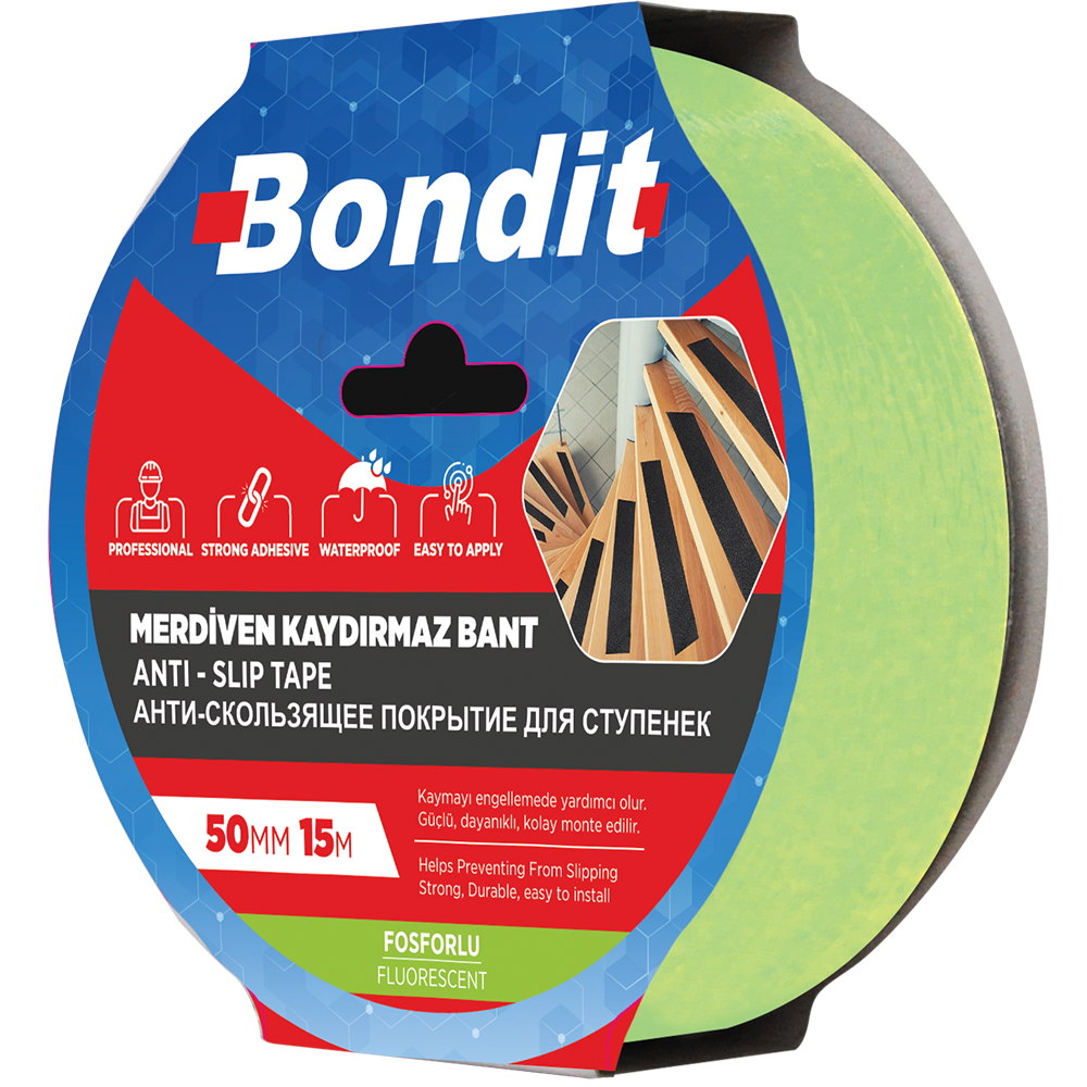 Banda adeziva antialunecare Bondit, reflectorizanta, pentru trepte, 50 mm x 15 m