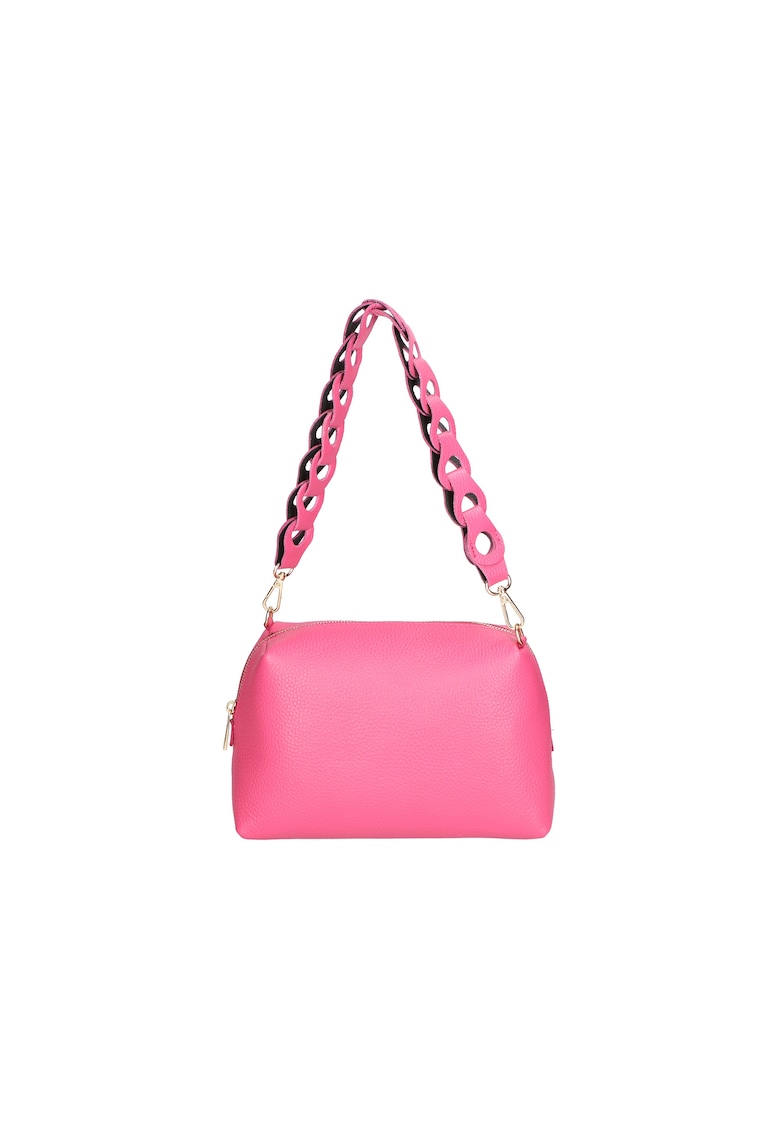 Geanta uni de piele cu bareta - Fucsia