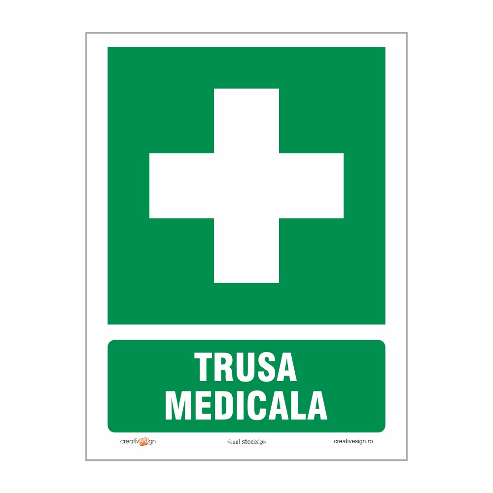 Semn de informare trusa medicala, plastic, 20 x 15 cm