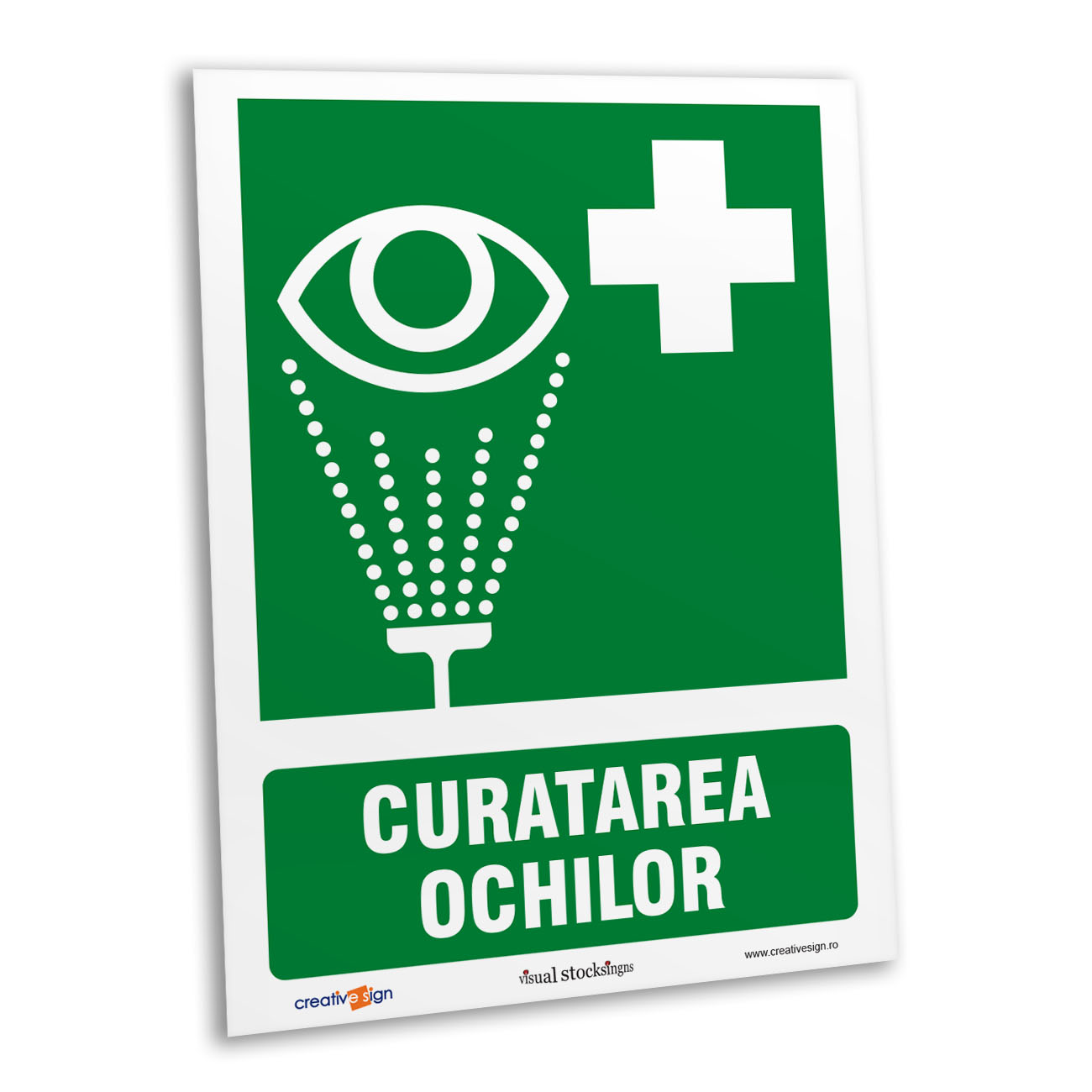 Semn de informare curatarea ochilor, plastic, 20 x 15 cm