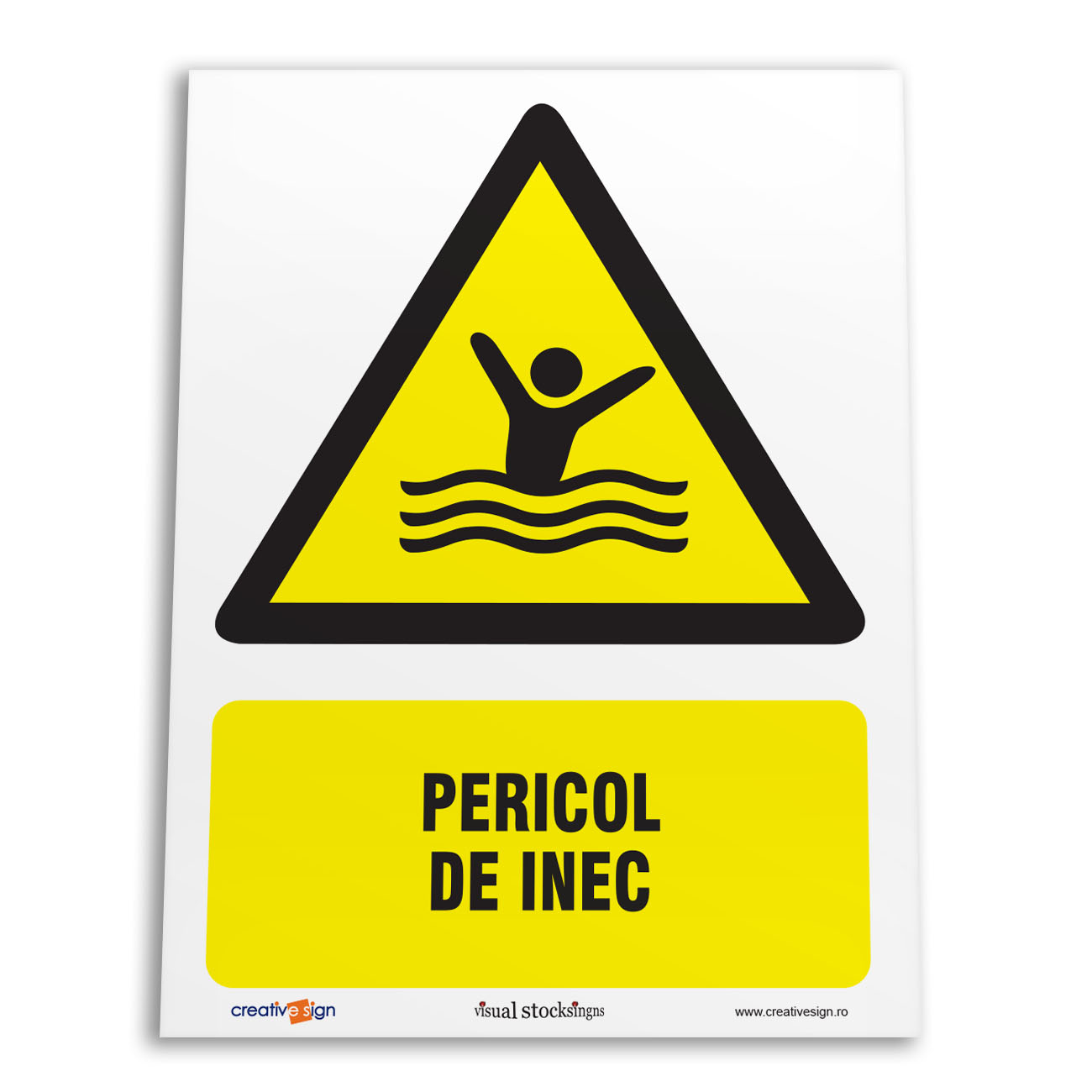 Semn atentionare pericol de inec, plastic, 20 x 15 cm