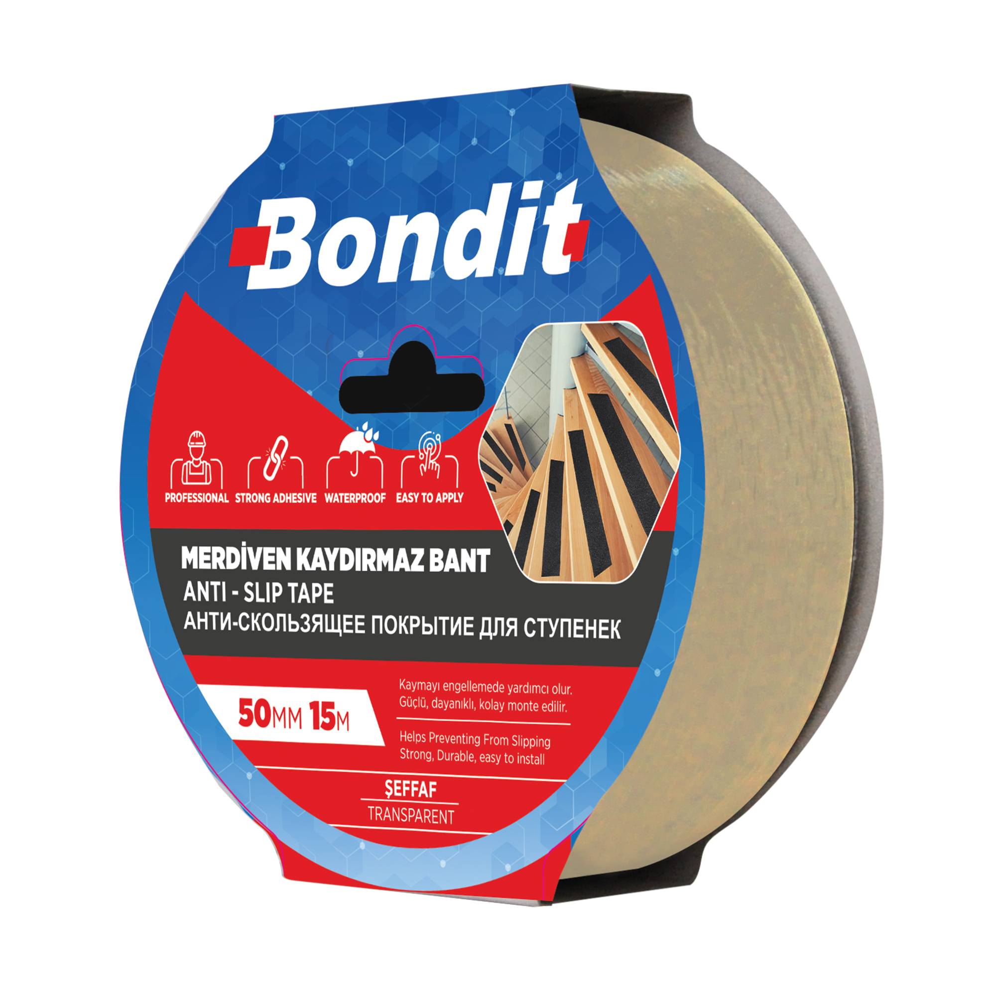 Banda antiderapanta pentru scara Bondit, transparent, 50 mm x 15 m