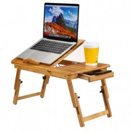 Masuta Laptop 14inch Pliabila Suport Pahar Sertar Lemn De Bambus 50x30 Cm