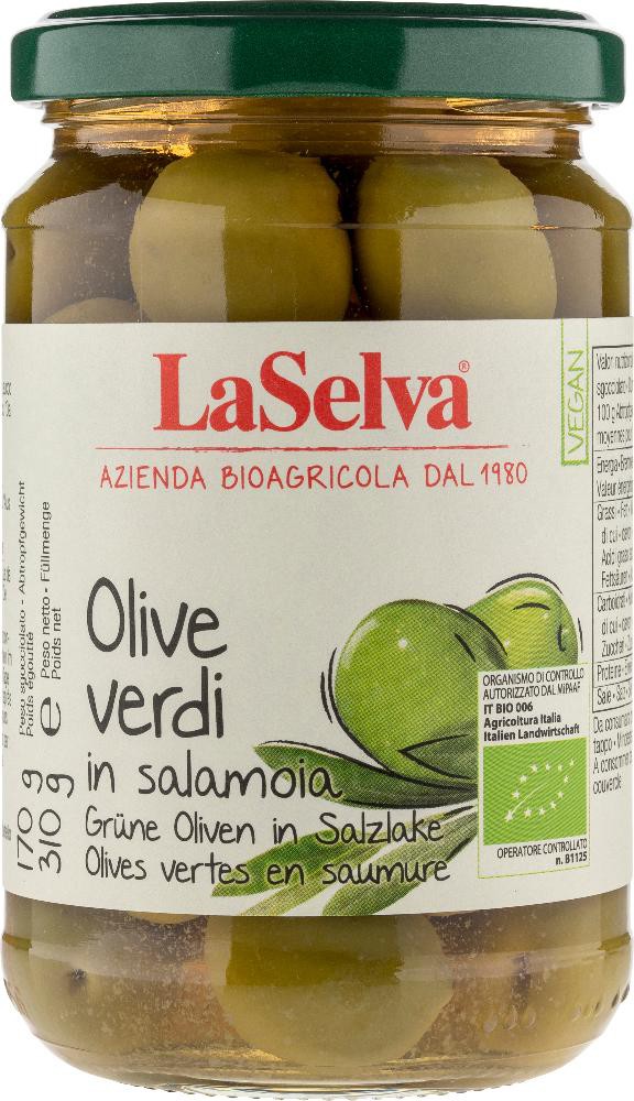 Masline verzi bio în saramura, 310g LaSelva
