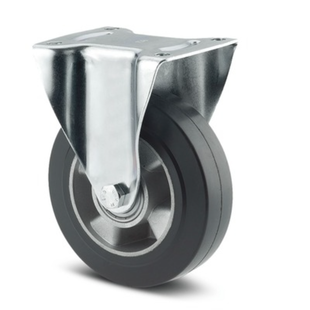 Roata fixa carucior, cauciuc plin, janta aluminiu, fara frana, sarcina dinamica 350 Kg, negru/argintiu, diametru 160 mm, 200 mm