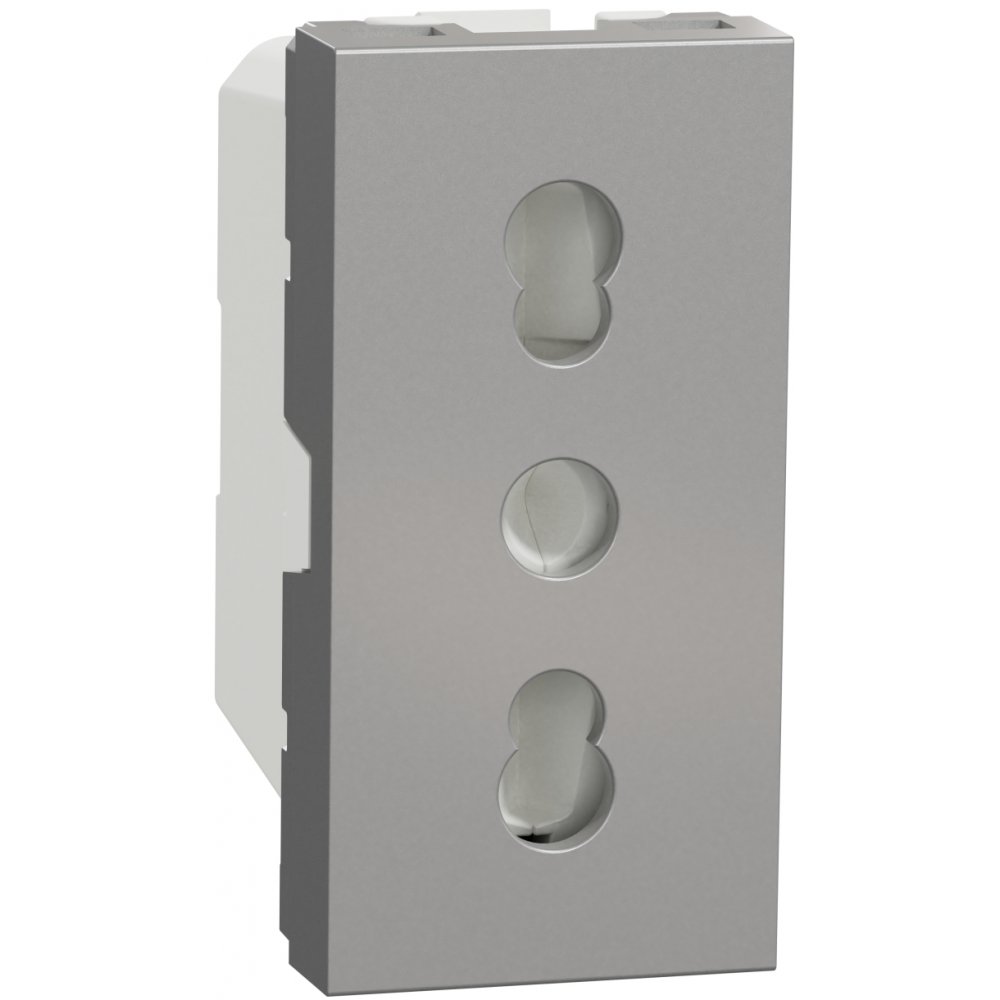 Priza italiana 1 modul 16A 2P+E Schneider Noua Unica NU302330, aluminiu