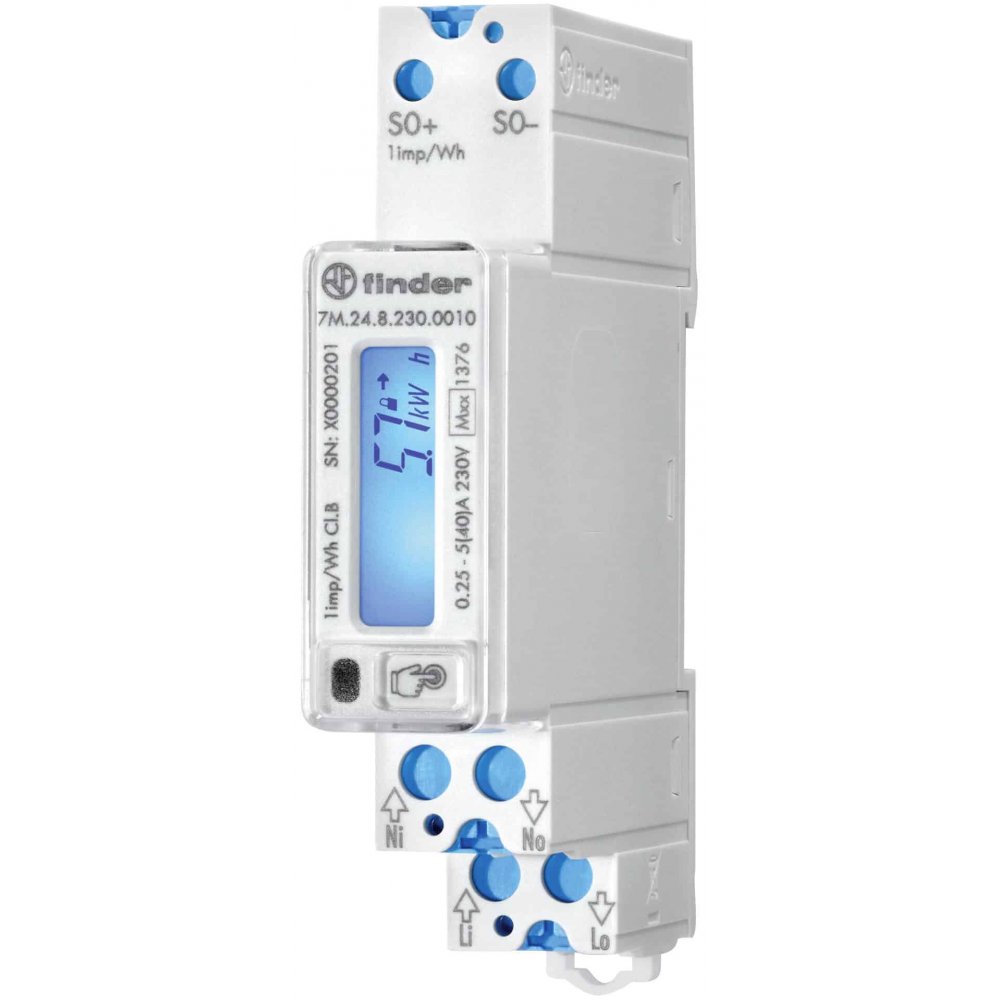Contoare de energie monofazate, bidirectionale ( dublu sens ) cu afisaj LCD 40A Finder 7M.24.8.230.0010