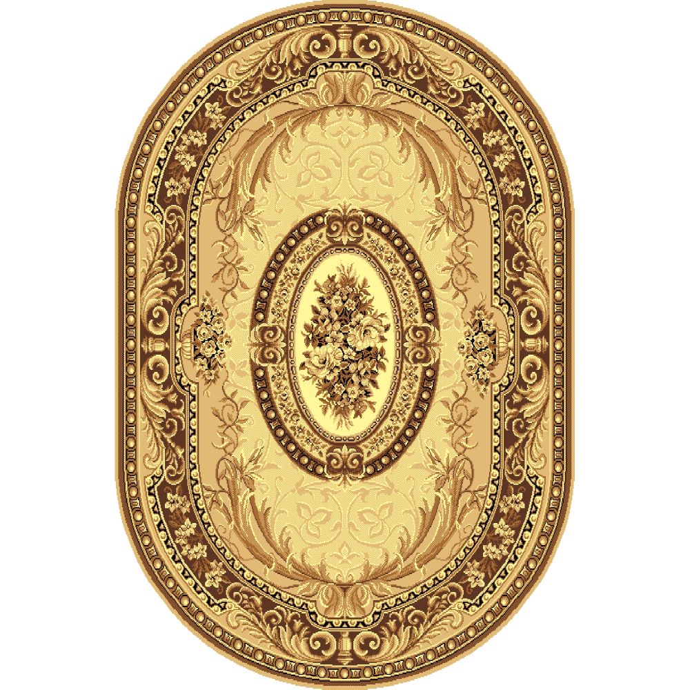Covor clasic Gold 042/12AO, polipropilena BCF, model oval, bej/maro, 60 x 110 cm