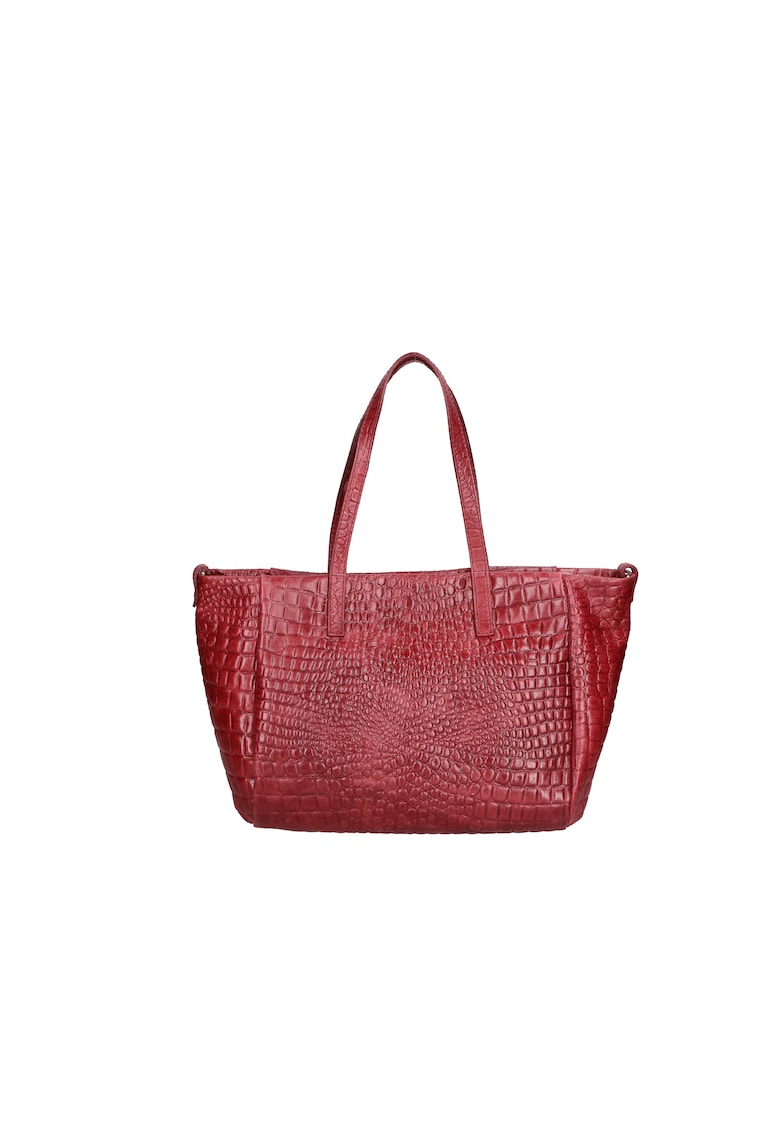 Geanta shopper de piele cu aspect de piele de crocodil - Visiniu