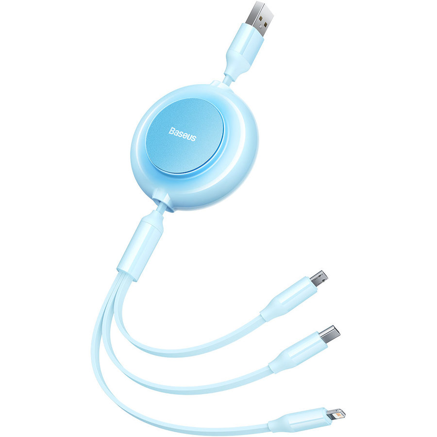 Cablu de date Bright Mirror 2, USB - Micro-USB/Lightning/USB Type-C, 3.5A, 1.1m, Albastru