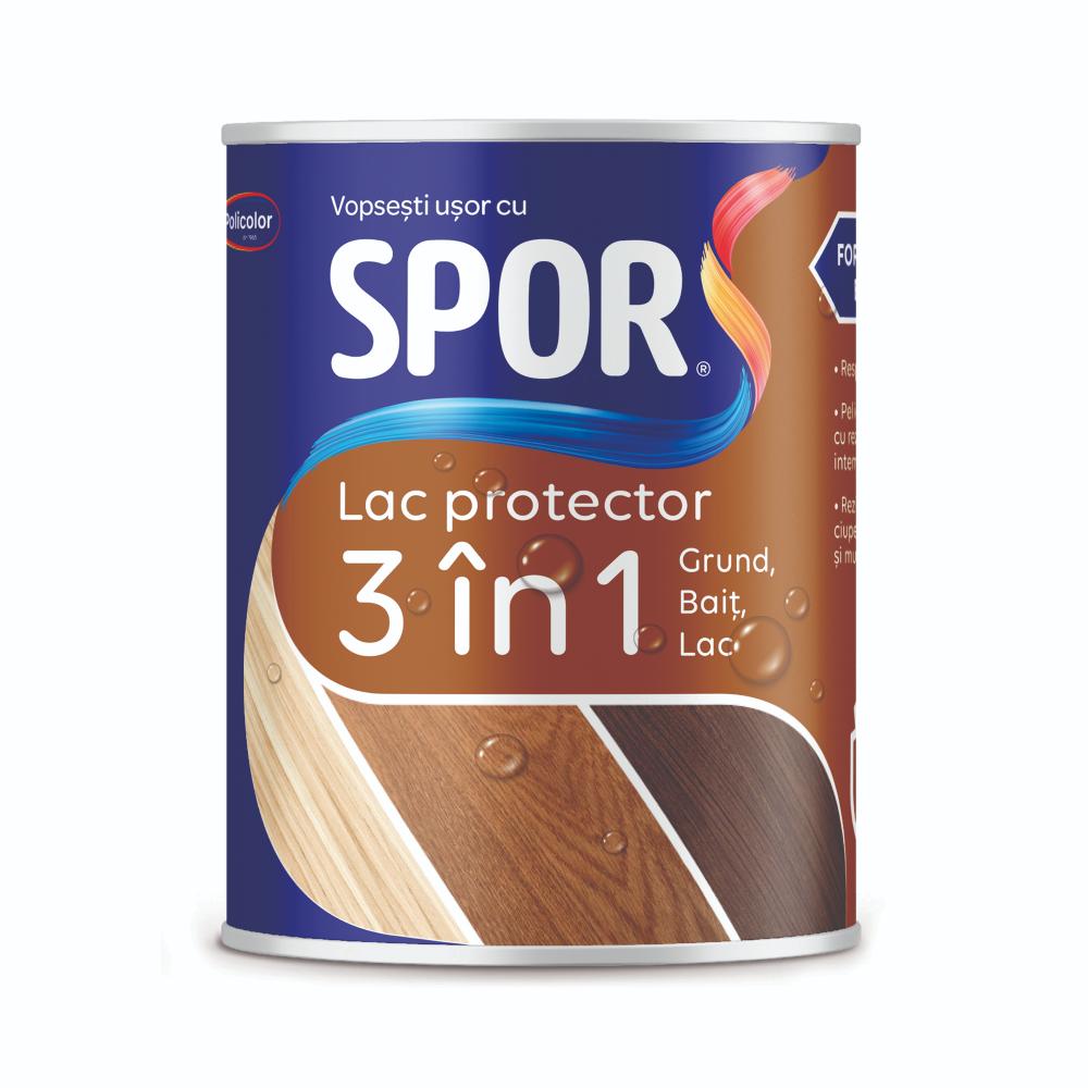 Lac pentru lemn Spor 3 in 1, incolor, lucios, pe baza de solvent, interior/exterior,  0.75 l