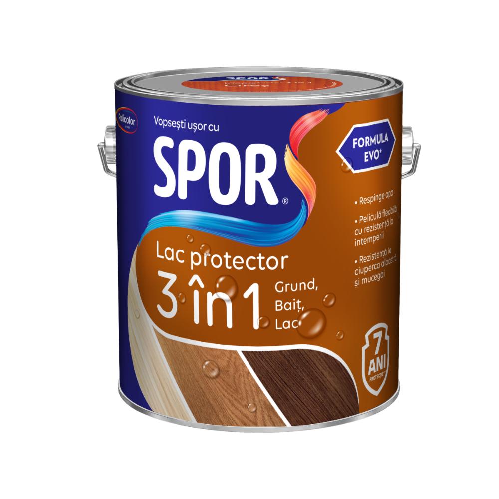 Lac pentru lemn Spor 3 in 1, incolor, lucios, pe baza de solvent, interior/exterior,  2.5 l