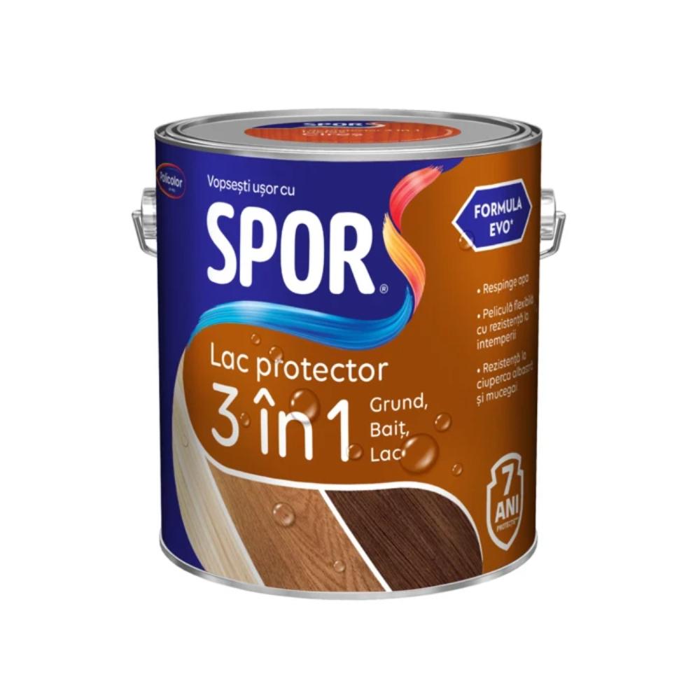 Lac pentru lemn Spor 3 in 1, wenge, pe baza de solvent, interior/exterior,  2.5 l