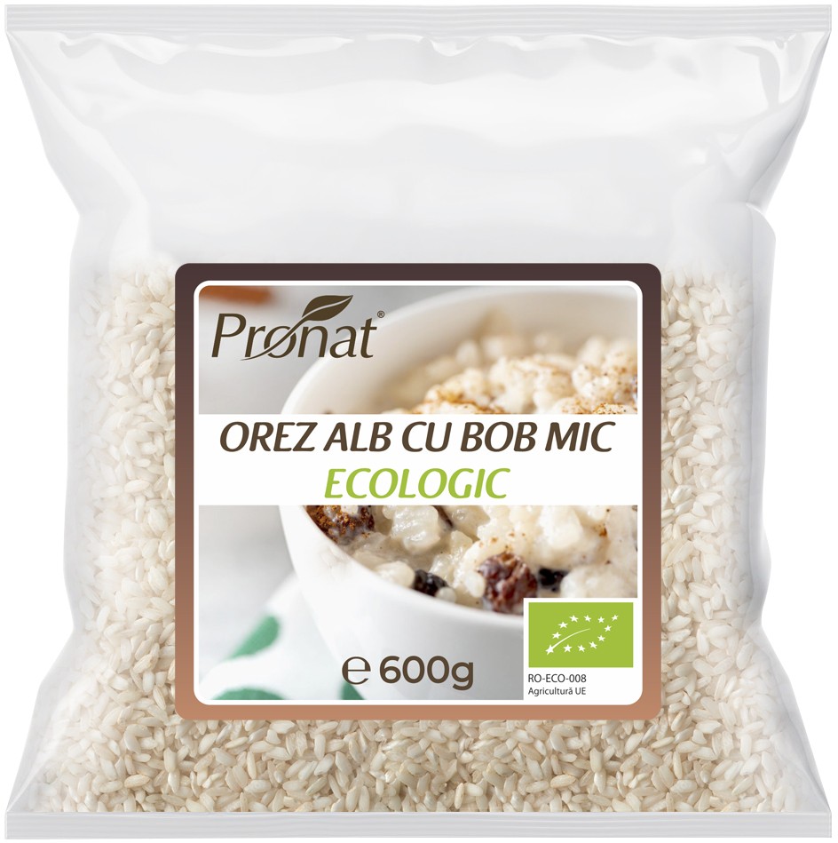 Orez alb bio cu bob mic, 600g Pronat