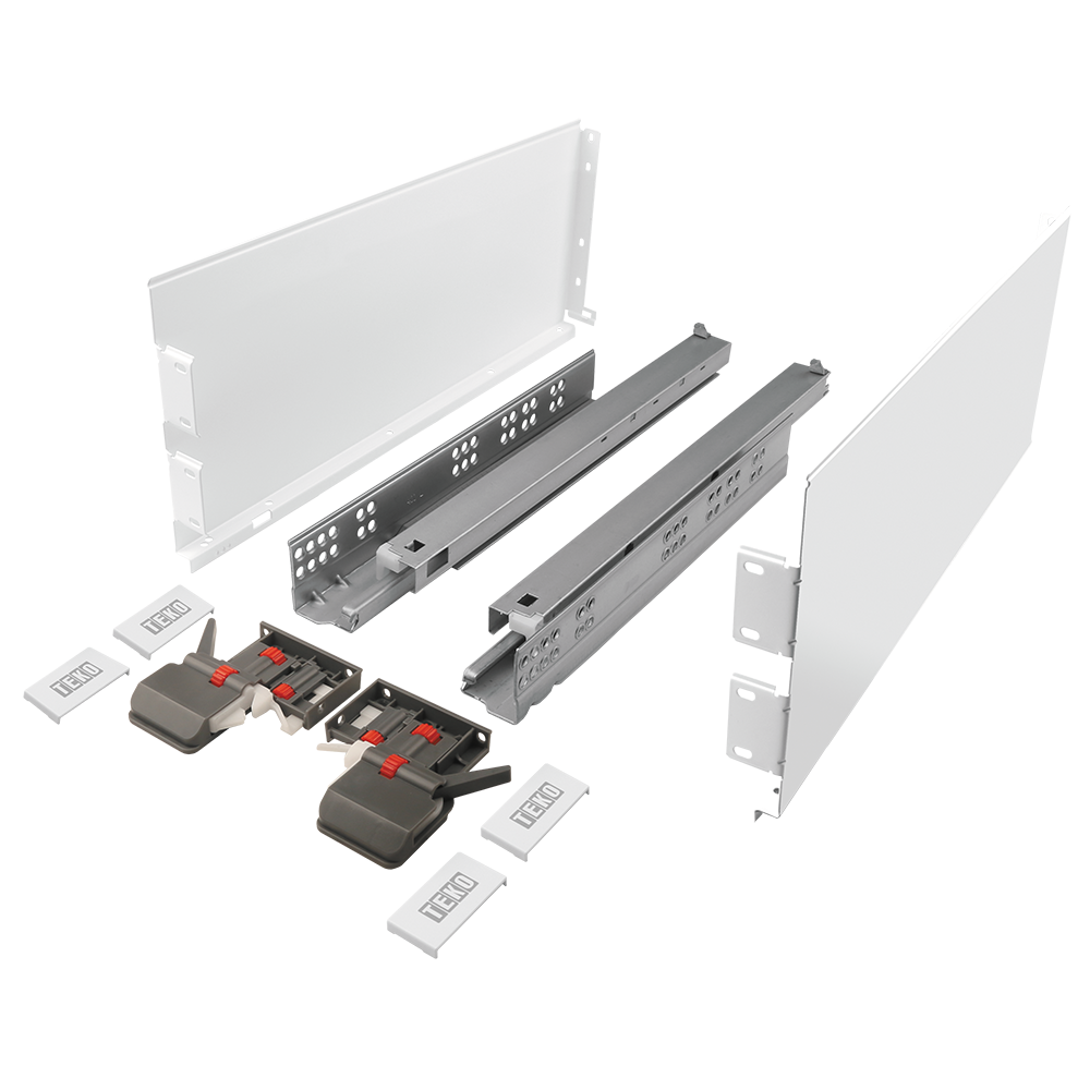 Set sertar Teko Extra - Slim, otel si plastic, alb, soft close, 35 kg, 400 mm