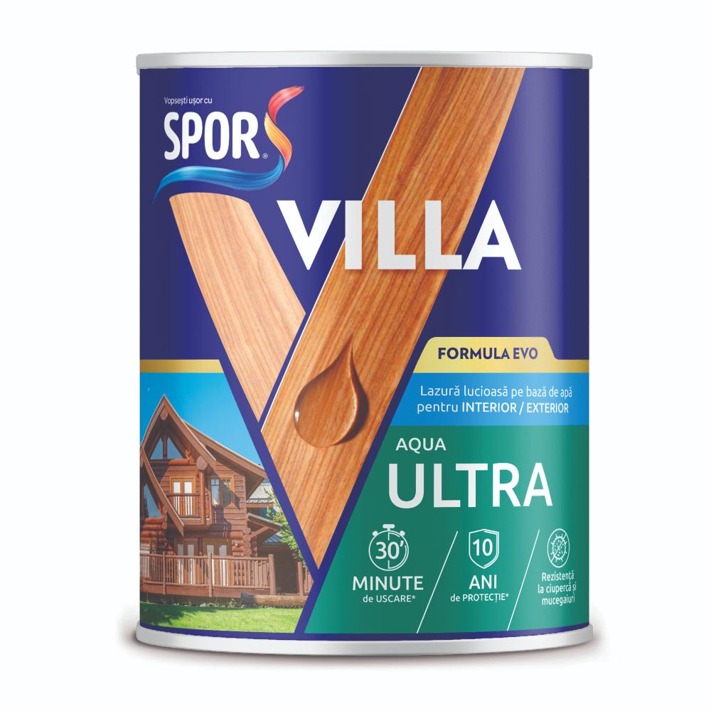 Lazura pentru lemn Spor Villa Aqua Ultra, wenge, pe baza de apa, interior/exterior,  0.75 l