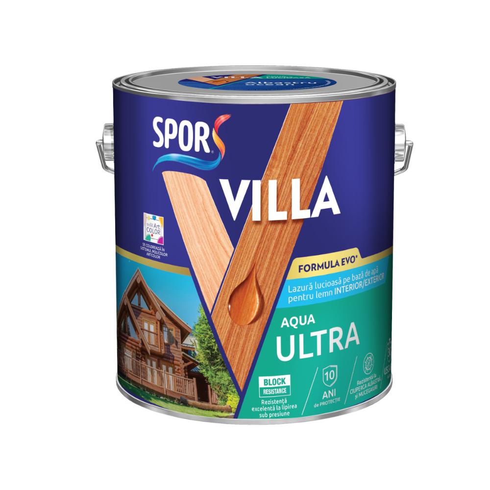 Lazura pentru lemn Spor Villa Aqua Ultra, pe baza de apa, gri antracit, interior/exterior,  2.5 l