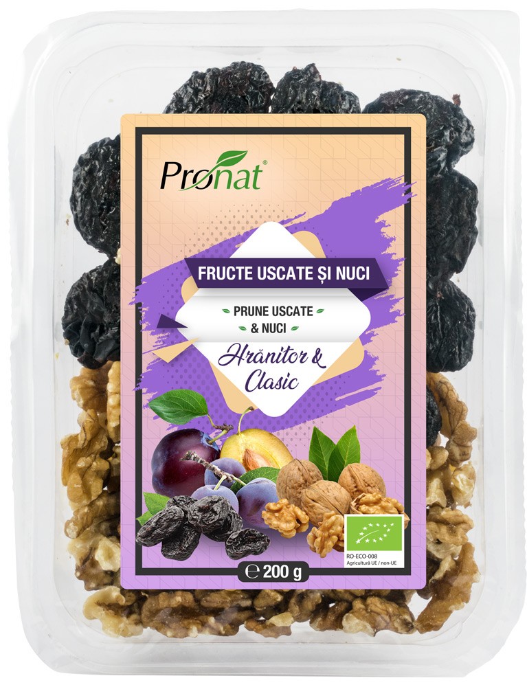Mix bio de prune uscate si nuci hranitor si clasic 200g Pronat