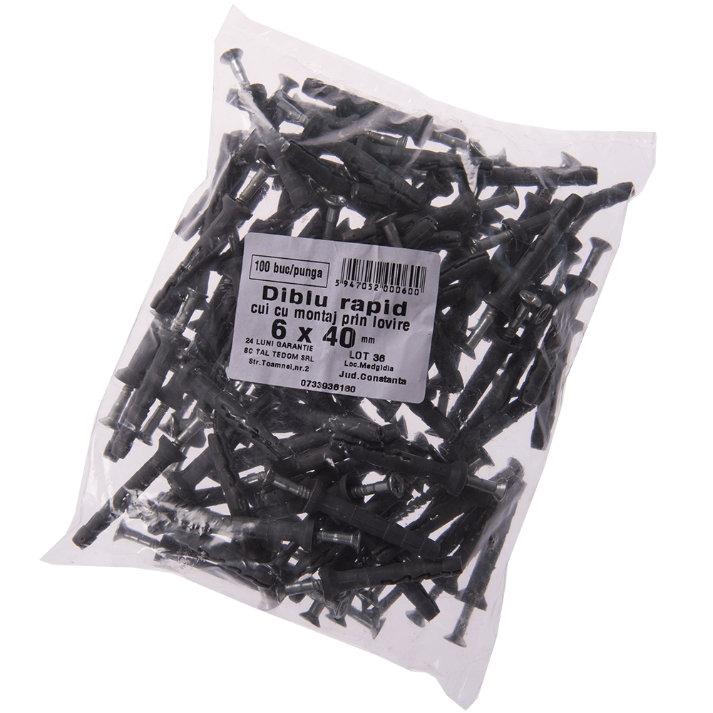 Diblu rapid Y cu surub, 6 x 40 mm, 100 buc/punga