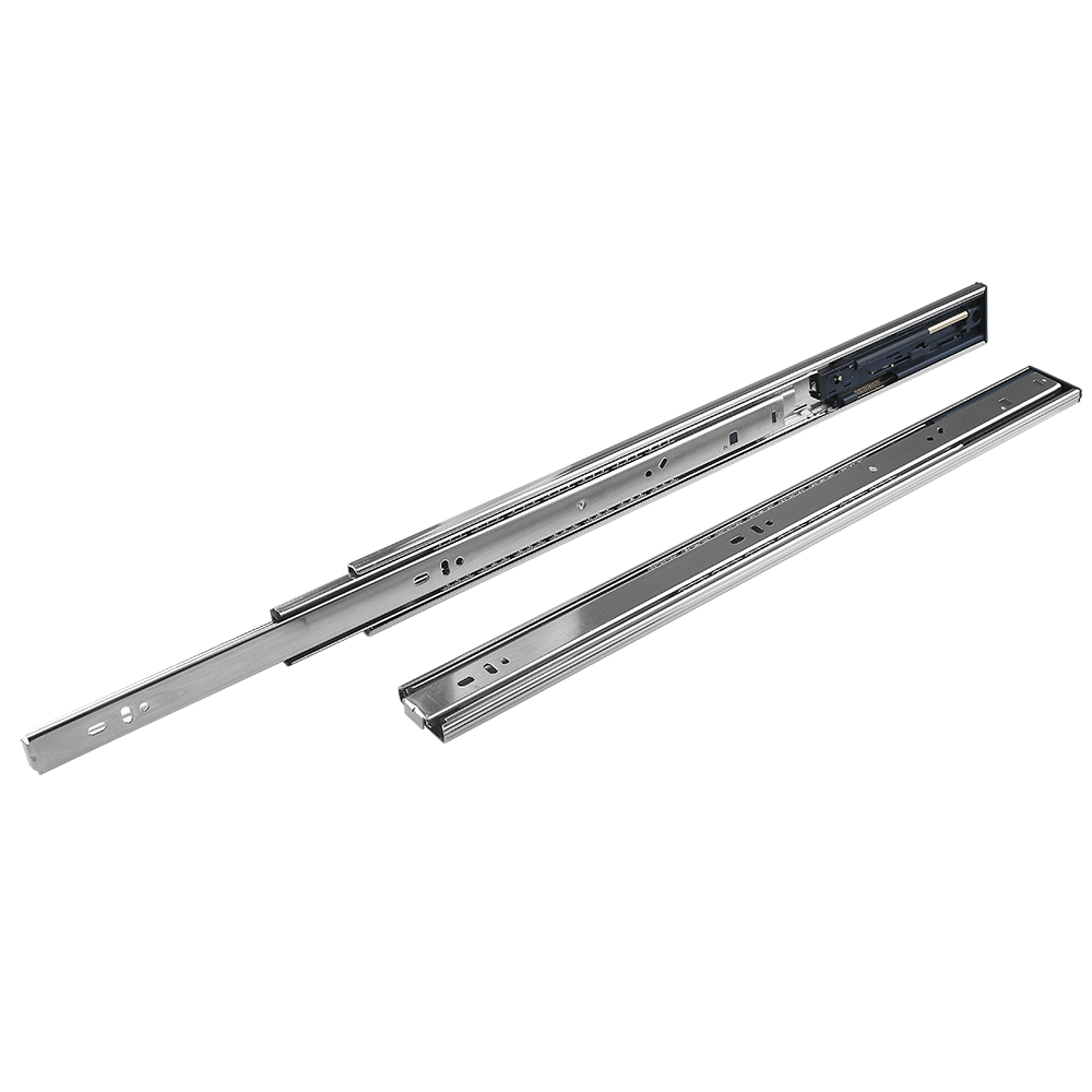 Glisiera cu bile cu push - open si amortizare Teko, otel, zincat - alb, extractie totala, 400 x 45 mm