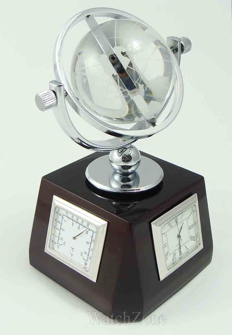 Ceas de birou cu glob cristal, termometru si higrometru
