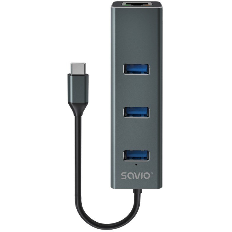 Hub USB AK-57 USB-C - 3 x USB-A RJ-45 Gri