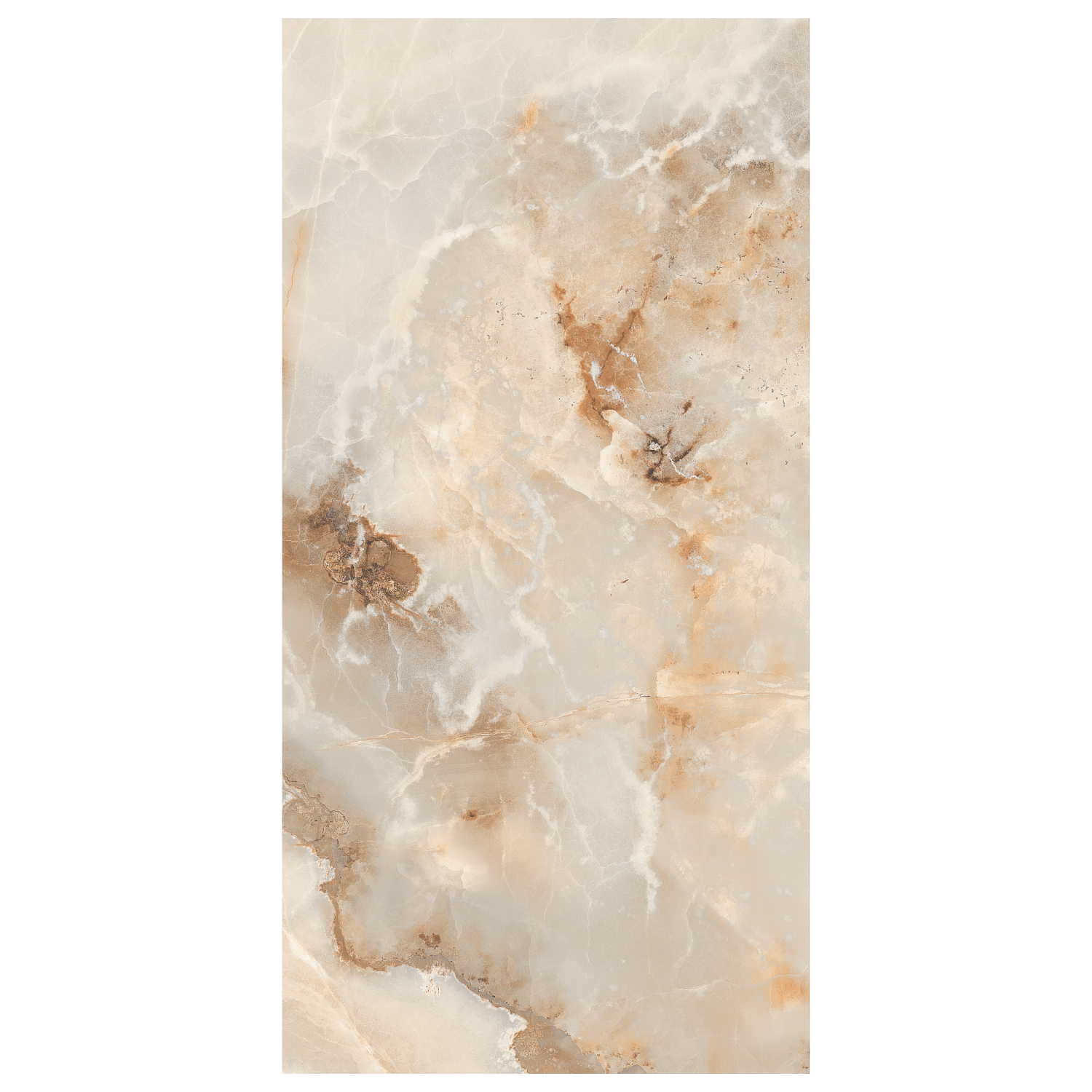 Gresie interior/exterior rectificata portelanata Amber Onyx, bej, vitrificata, astect marmura lucioasa, PEI 4, 8.5 mm, 120 x 60 cm