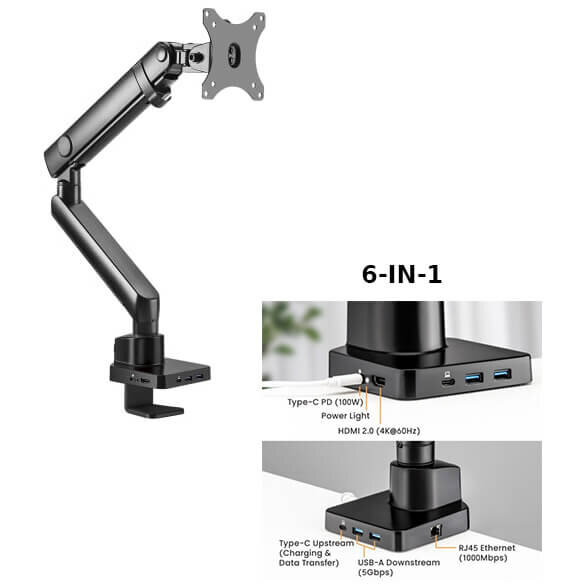 Suport Monitor De Masa MNT20 Cu Statie Docking  6-in-1 17-32inch Max 8kg Otel Negru