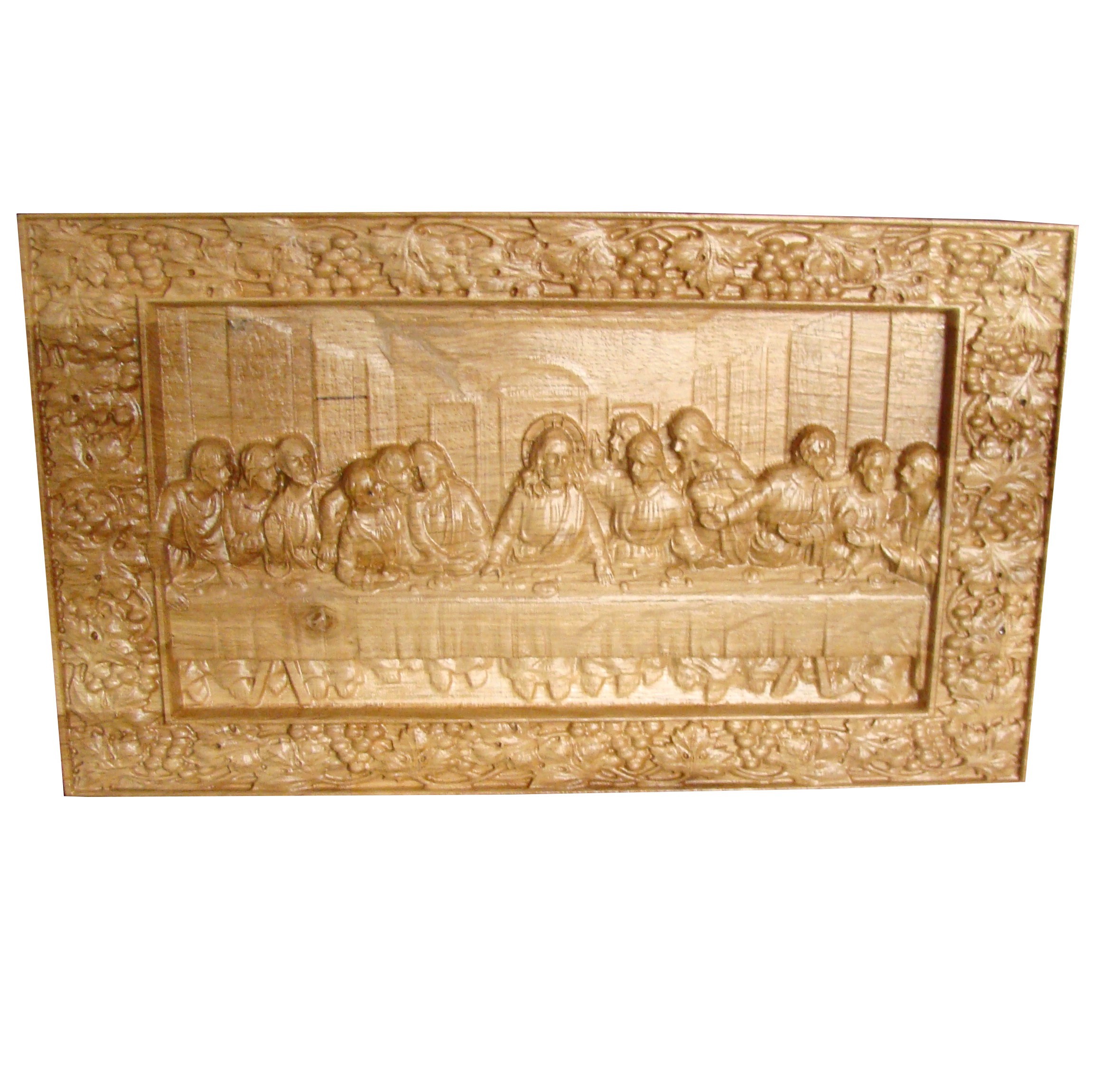 Icoana sculptata Cina cea de Taina, rama struguri, lemn masiv, stejar, 33x19.5 cm
