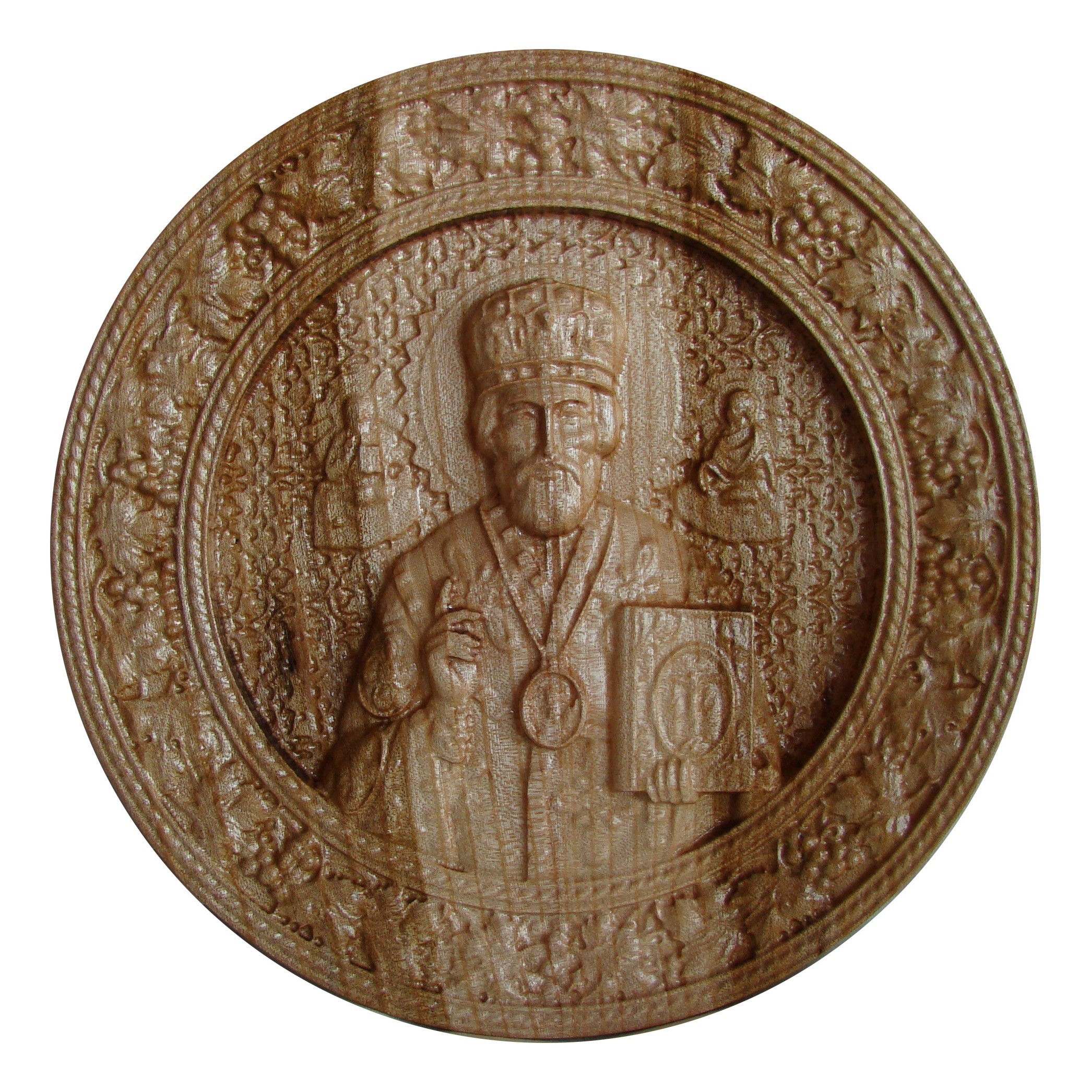 Icoana sculptata Sfantul Nicolae, Rotunda, diametru 25 cm.