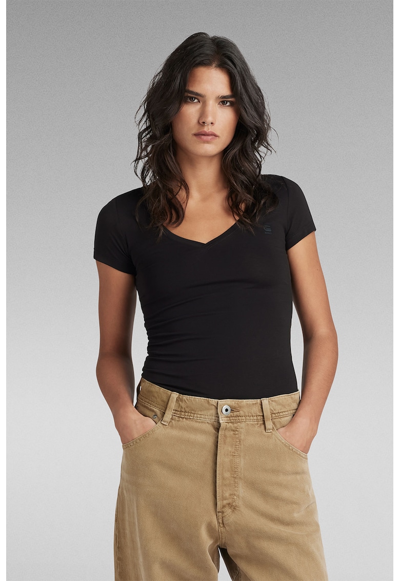 Tricou slim fit din amestec de bumbac organic - Negru