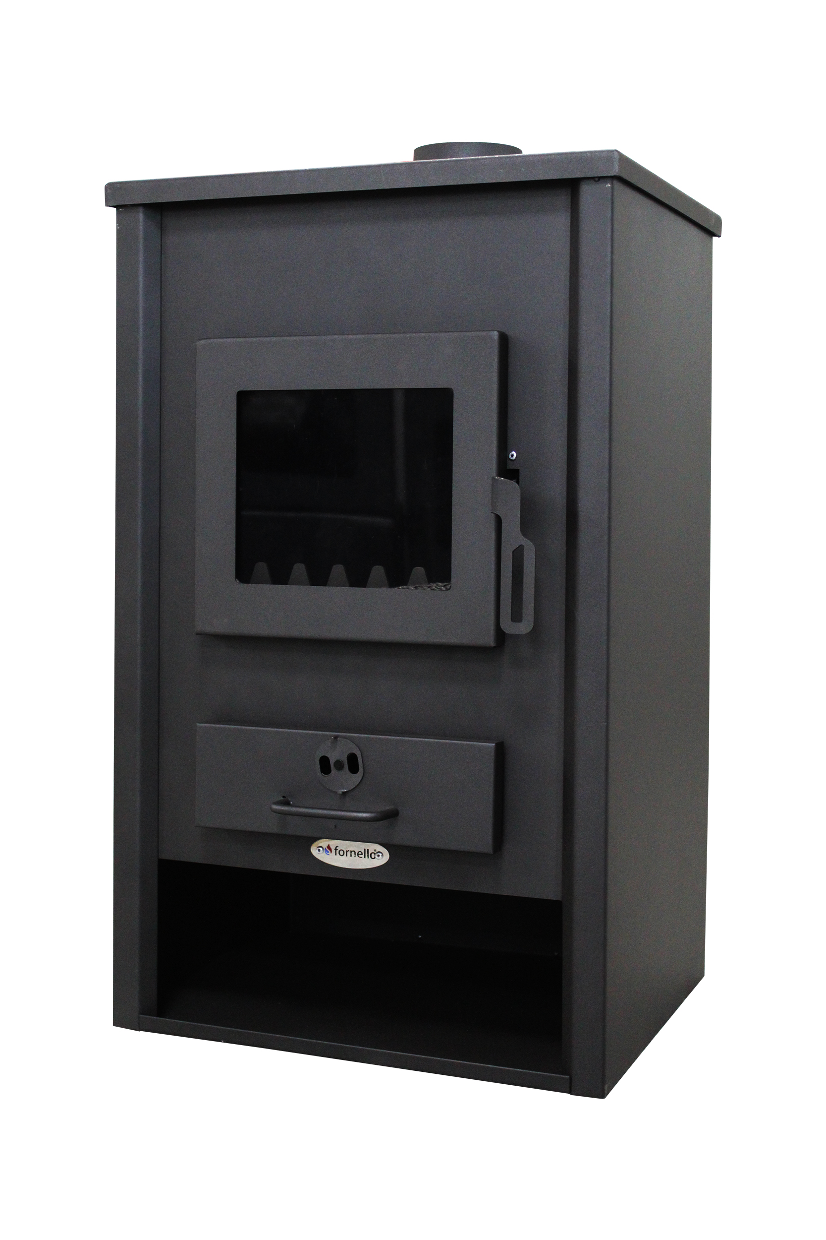 Pachet incalzire si apa calda pentru 3 camere Termosemineu pe lemne brichete si carbune Fornello PADOVA E 19.4 kW 510x500x910 mm cos inox teava PPR si fitinguri boiler termoelectric 80l vas expansiune pompa circulatie calorifere si kit monta
