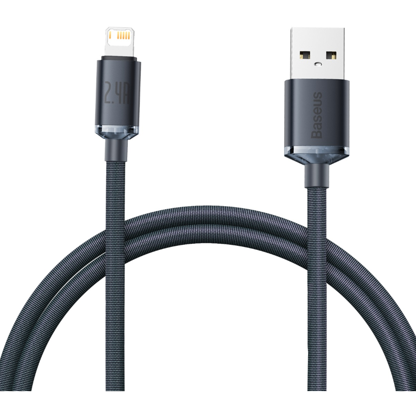 Cablu Date Crystal Shine  USB  Lightning  2.4A 1.2m Negru