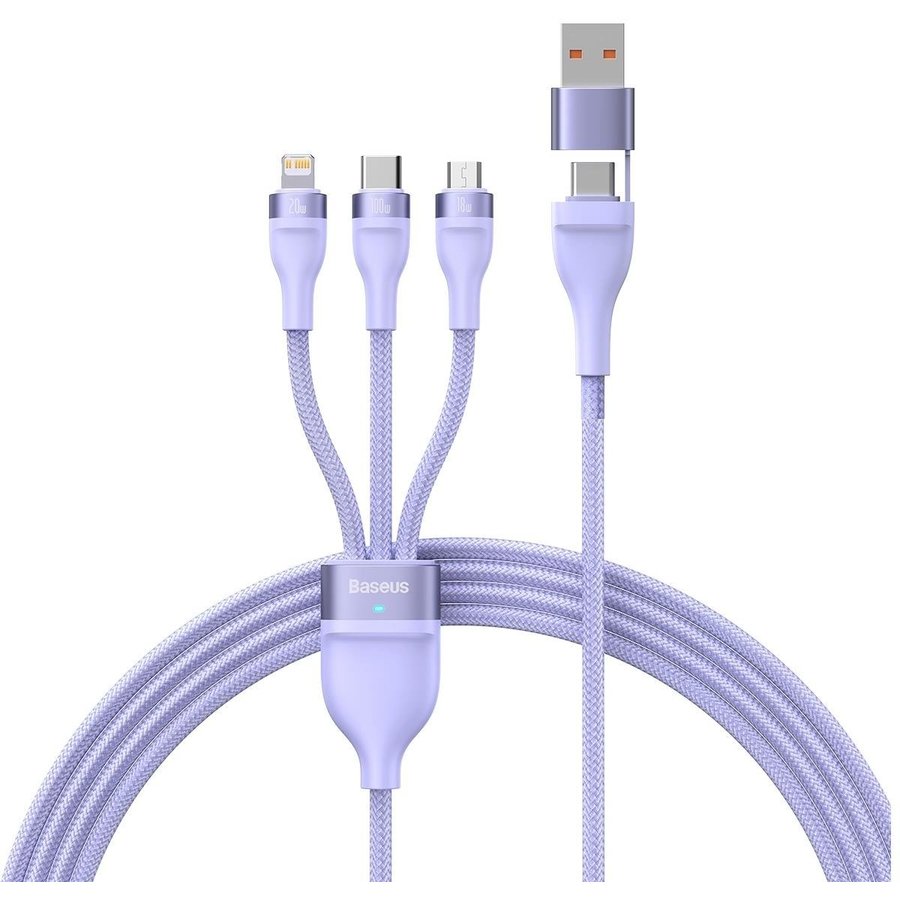 Cablu de date Flash Series II 3 in 1, USB/USB-C - USB Type-C/Lightning/Micro-USB, 100W, 1.2m, Mov