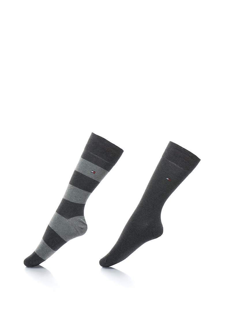 Set de sosete lungi cu model uni si dungi - 2 perechi - Gri melange