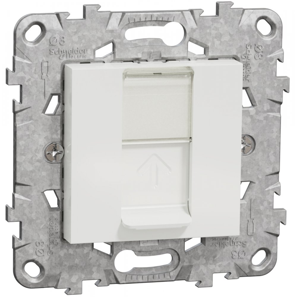 Priza date RJ45 Cat 5E UTP, cu suport fixare si gheare Schneider Noua Unica NU541118Z, alb