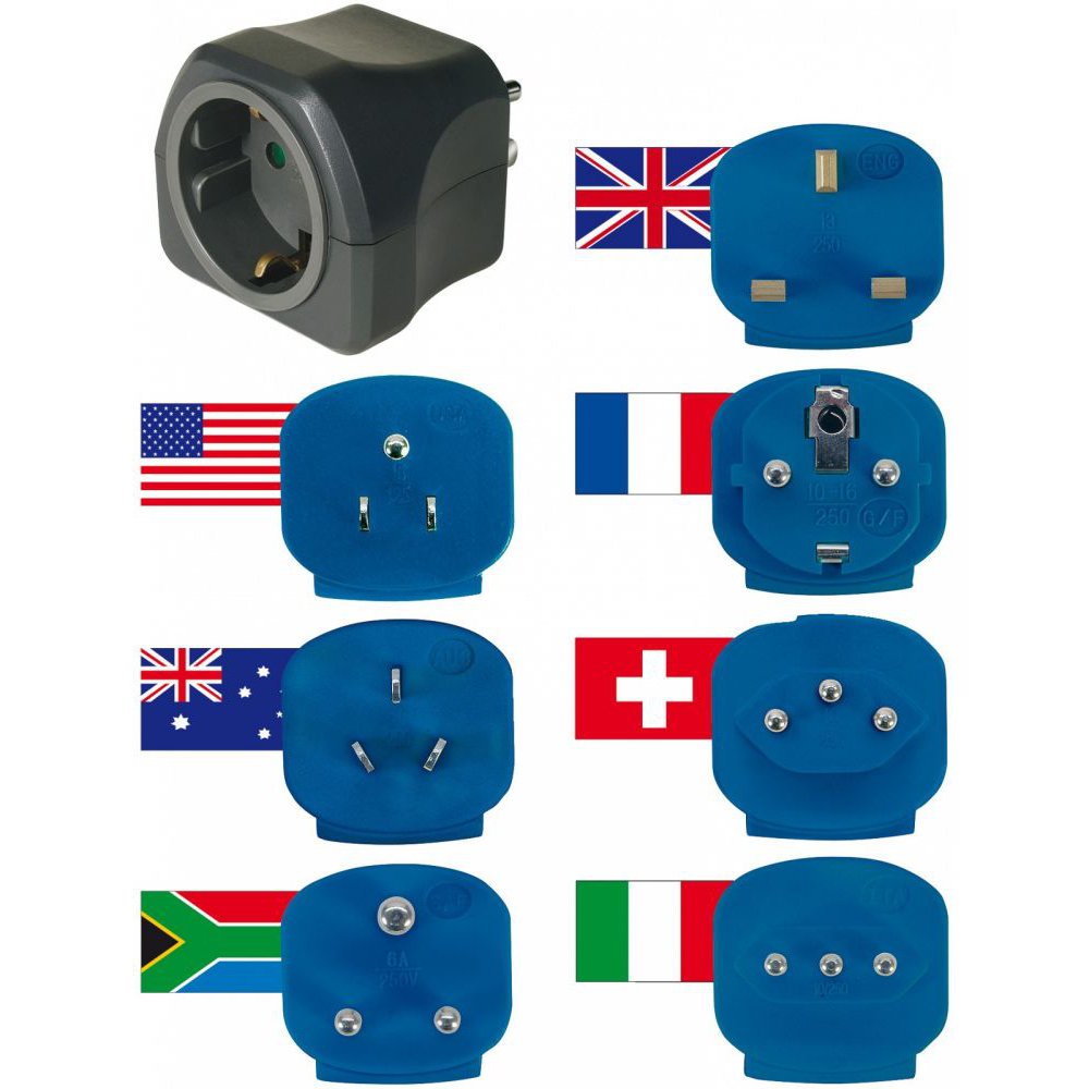 Set Adaptor pentru priza Brennenstuhl 7 in1, universal peste 150 de tari 1508160 / 4007123610235, 10A, 2500W