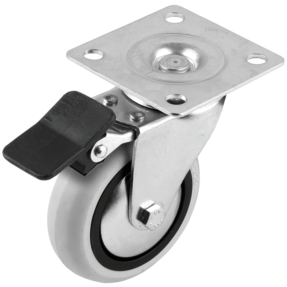 Rotila cu flansa si frana, metal, plastic, gri, Ø 75 mm, H 98 mm