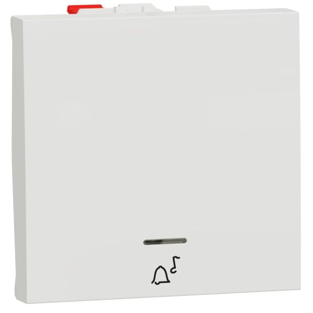 Intrerupator revenire 10A 2 module simbol sonerie indicator luminos Schneider Noua Unica NU320618CN, alb