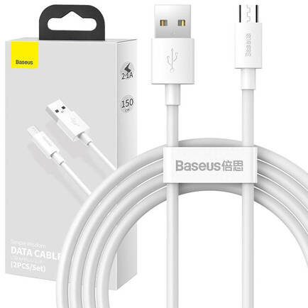 Cablu Date Simple Wisdom Data  Kit USB A Micro 2.1A  1.5m  2xbuc Alb